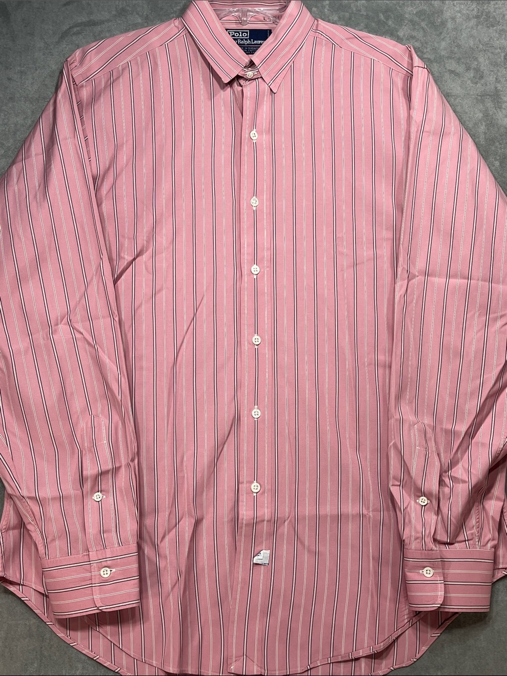 Polo Ralph Lauren Men 16 35 Pink Striped Cotton Dress Shirt Long Sleeve